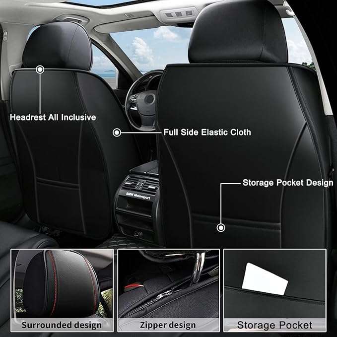 AOMSAZTO Car Seat Covers Full Set Fit for Volkswagen Taos 2022-2026 Waterproof Faux Leather Car Seat Cushions Automotive 5 Seat Covers Set（Black&Redline）