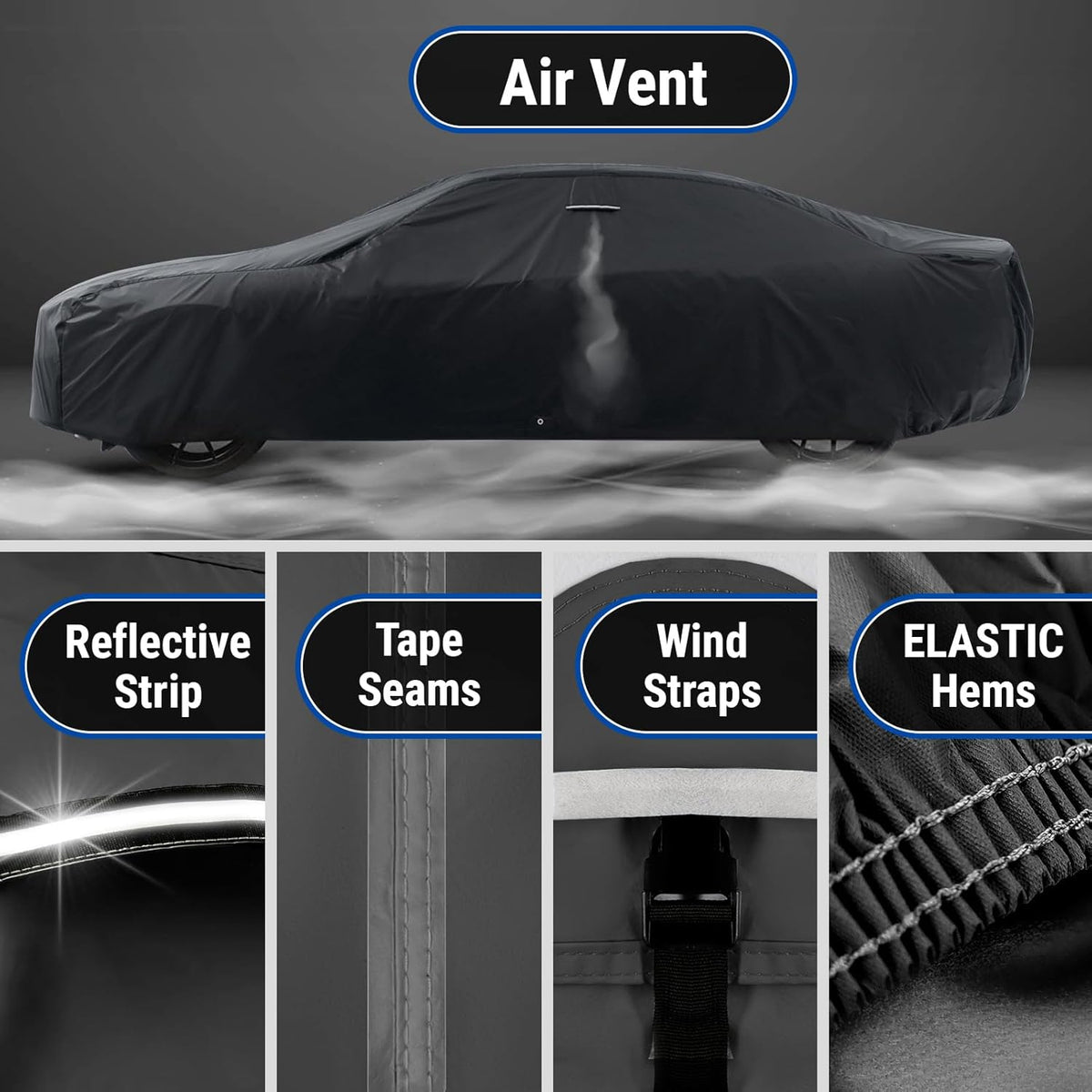 iCarCover Custom Car Cover for Buick Riviera (1971-1978) Waterproof All-Weather Rain Snow UV Sun Protector Full Exterior Indoor Outdoor Car Cover (Stripe - Black/Red)