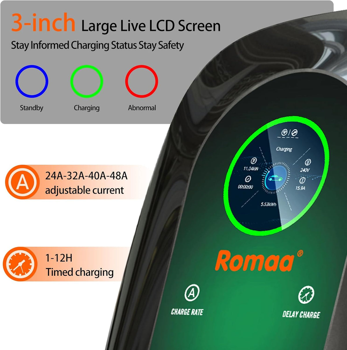 Level 2 EV Charger 48 Amp, J1772 Charger, Hardwired Electric Car Charger, APP Control, 25ft Cable, Wall Mount EV Charger Level 2 for Home, Electric Vehicle Charging Station