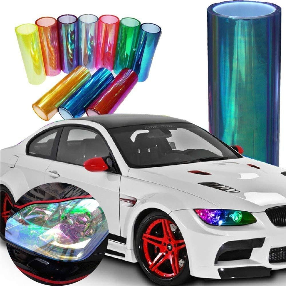 LED LIGHT 12 by 48 inches Self Adhesive Shiny Chameleon Headlights Tail Lights Fog Lights Films,Film Sheet Sticker,Tint Vinyl Film with Gift Knife and Hand Tool (Purple)