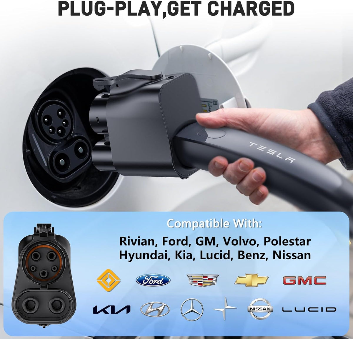 NACS to CCS1 EV Adapter – 500A / 1000V – Fast DC Charging for Ford, GM, Rivian, Volvo, Polestar & More – Compatible with Tesla Supercharger V3/V4 Stations [Check EV Compatibility]