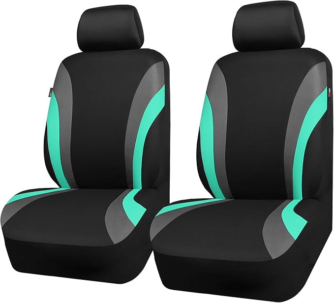 CAR PASS Line Rider Sporty Front Seat Covers,Mint Car Seat Covers Two Front Seats Only for Cute Women Girl, Airbag Compatible,Universal Fit Sedans,Cars,Vans,SUV,Truck(Black and Mint)