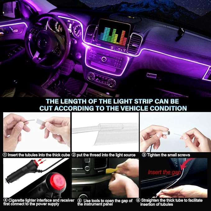 MAODANER Car LED Interior Strip Light, 16 Million Colors 5 in 1 with 236 inches Fiber Optic, Multicolor RGB Sound Active Automobile Atmosphere Ambient Lighting Kit - Wireless Bluetooth APP Control