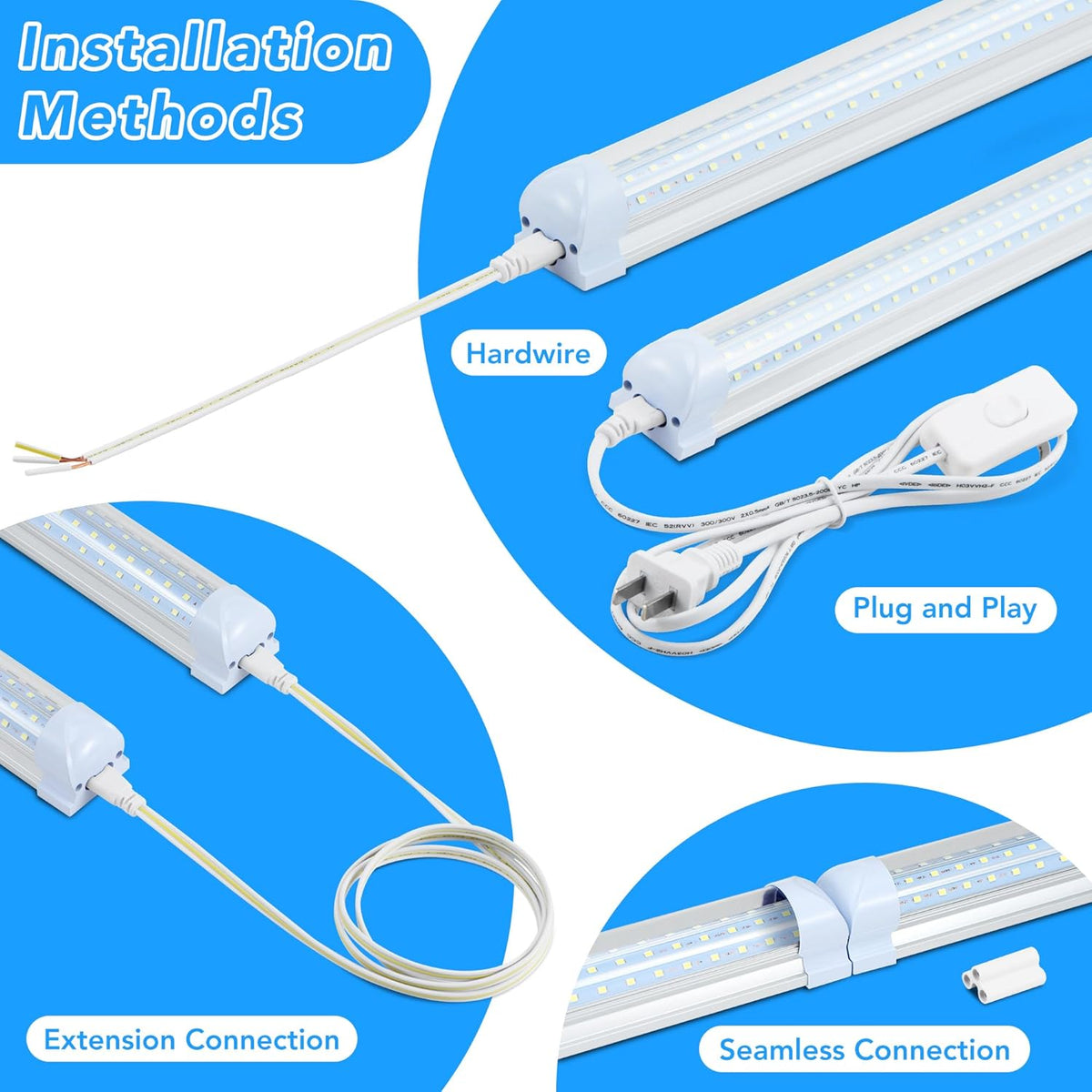 2 Pack 2FT T8 LED Shop Lights, 30W Integrated Tube Light, 4800LM 6000-6500K Daylight, Linkable Lighting, Plug & Play Energy-Saving Commercial Bay Lighting for Garage Warehouse Basement (V8)