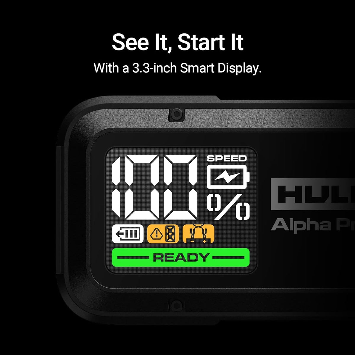 Hulkman Alpha Pro Solid Black, 1750A 59.2Wh Car Jump Starter Portable, High-Capacity Battery Booster & Jumper Cables, 3.3" Display Jump Box, PD65W in&Out, 12V Battery Pack for 8.0L Gas/5.0L Diesel