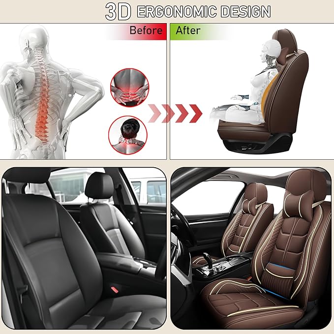 Leather Car Seat Covers Fit for Toyota Yaris 2007-2020, 5 Seater Car Seat Cover, Premium Waterproof, Scratch Resistant Car Interior Accessories (Full Set with Pillow Coffee)