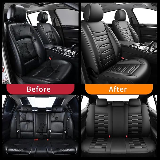 Fit CRV Car Seat Covers for Honda CR-V 2013-2024 2025 2026 - Upgraded Premium Waterproof & Breathable Leather, Airbag Compatible, All-Weather Seat Cushion Protector (Full Set, Black)