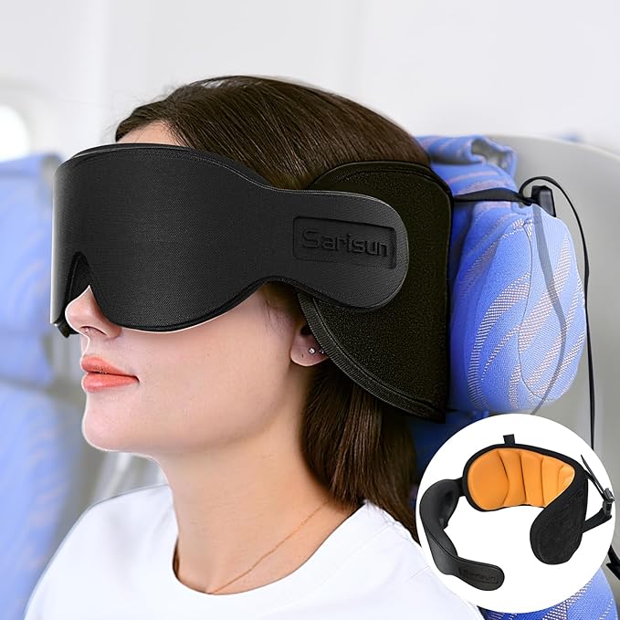 Travel Pillows for Airplanes, Airplane Pillow for Long Flight, Airplane Head Strap with Eye Mask for Sleep, Travel Neck Pillow for Car Road Trip, 360° Support Headrest, Stop Bobblehead, Yellow