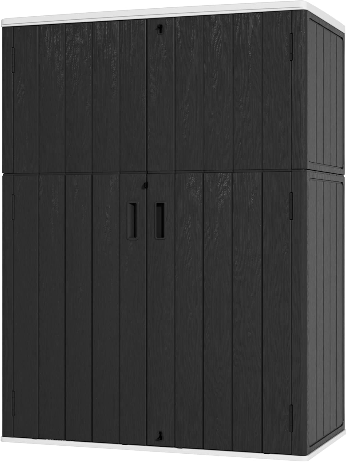 Vertical Outdoor Storage Cabinets, Plastic Sheds&Outdoor Storage with Floor,Outdoor Storage Box Waterproof/Lockable for Garage,Bike,Tools Storage Shed (57Cu.ft-Black White)