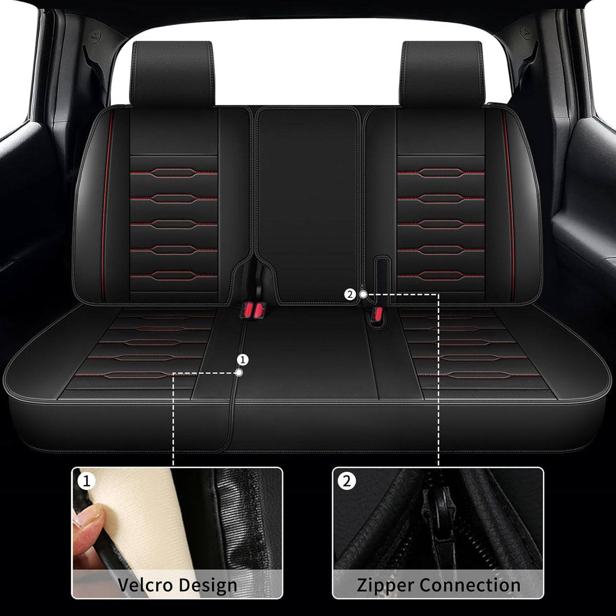 Seat Covers Fit for Honda Ridgeline 2006-2024 2025: Crew Cab 5 Seats Car Seat Covers Faux Leather Truck Pickup Seat Cushion Protector - Front Seats Without Armrests(Full Set, Redline)