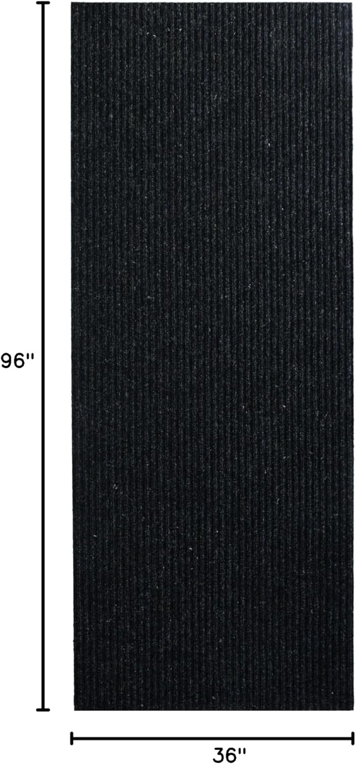 iCustomRug Spartan Weather Warrior Indoor/Outdoor Utility Ribbed Carpet Runner with Non-Slip Thermoplastic Rubber Backing, 3ft X 8ft in Black