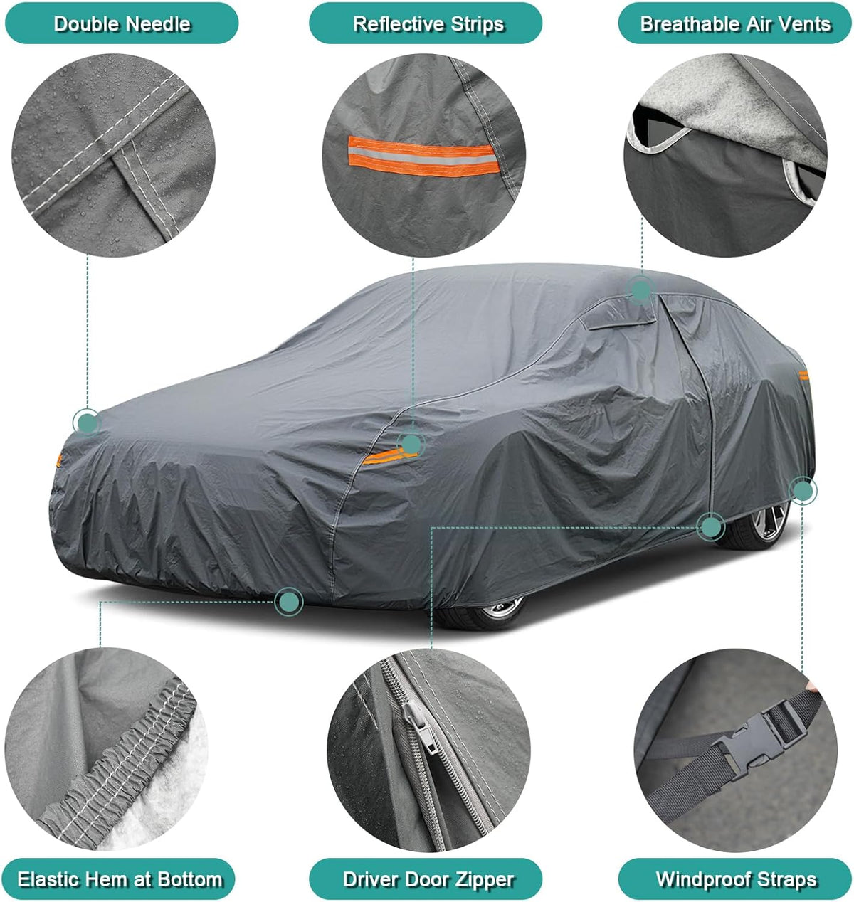 16 Layers Large SUV Car Cover Waterproof All Weather Heavy Duty, Universal Fit Cadillac Escalade ESV, Chevrolet Chevy Suburban, Ford Expedition Max, GMC Suburban, Lincoln Navigator LWB etc.
