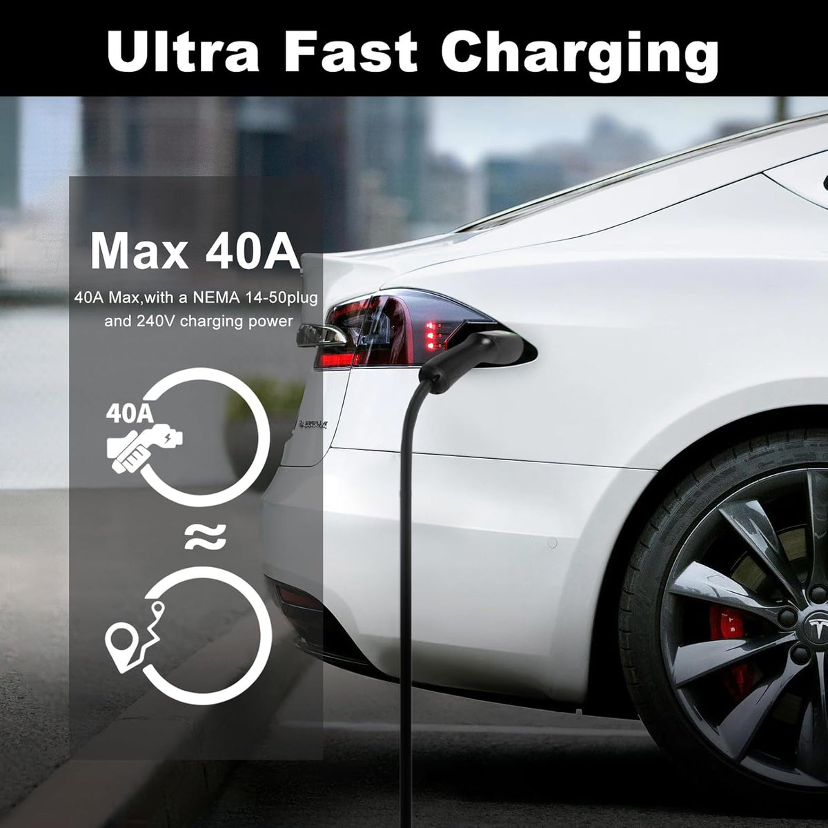 Best Volt Electric Vehicle Portable Charger for Tesla,ETL Certified,25ft Fast Charging, IP65 Waterproof, Compatible with Model 3/X/Y/Cyber Truck,No Adapter Needed (Nema 14-50 240V/40A, Black)