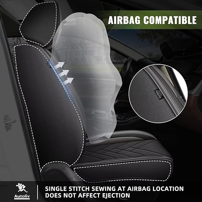 AOMSAZTO Car Seat Covers Full Set for Toyota Venza 2009-2020: Faux Leather Automotive Seat Cover Waterproof Compatible Airbag(5 Seats, Black&Grey)