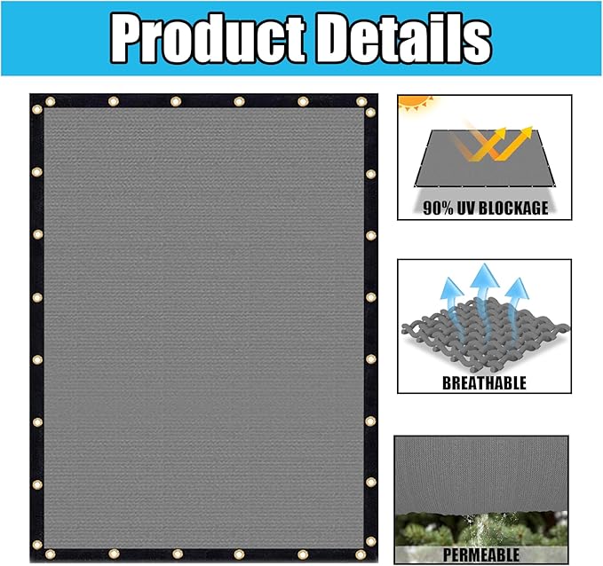 Amagenix 90% Shade Fabric 6'X 9' Gray Sun Shade Cloth with Grommets for Pergola Replacement Shade Cover Canopy, Heavy Duty, Cable Zip Ties Included (We Customized)