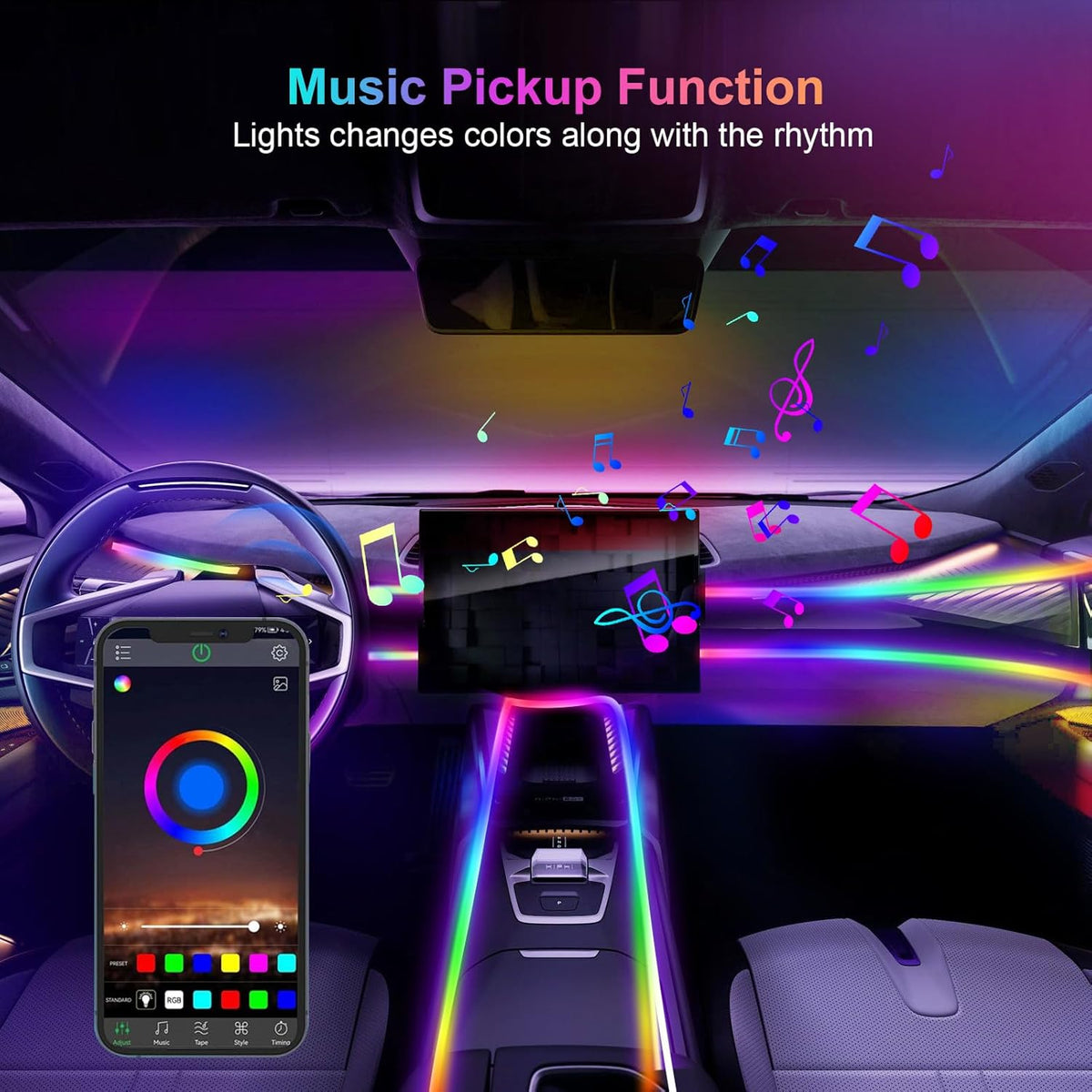 Acrylic 6 in 1 Car LED Lights Interior, RGB Ambient Lighting Car with 584 LEDs, 16 Million Colors, APP & Remote Control, Music Sync Interior Ca r Lights for Women Men