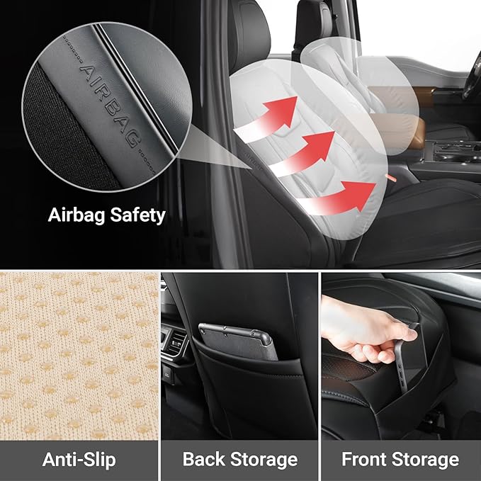 Coverland Custom Fit Car Seat Covers for SUV Compatible with [2024-2026 Chevy Traverse] Premium Car Seat Cover Water Resistant Leather Non-Slip Interior Protector [Front Black - Size Chart A15]