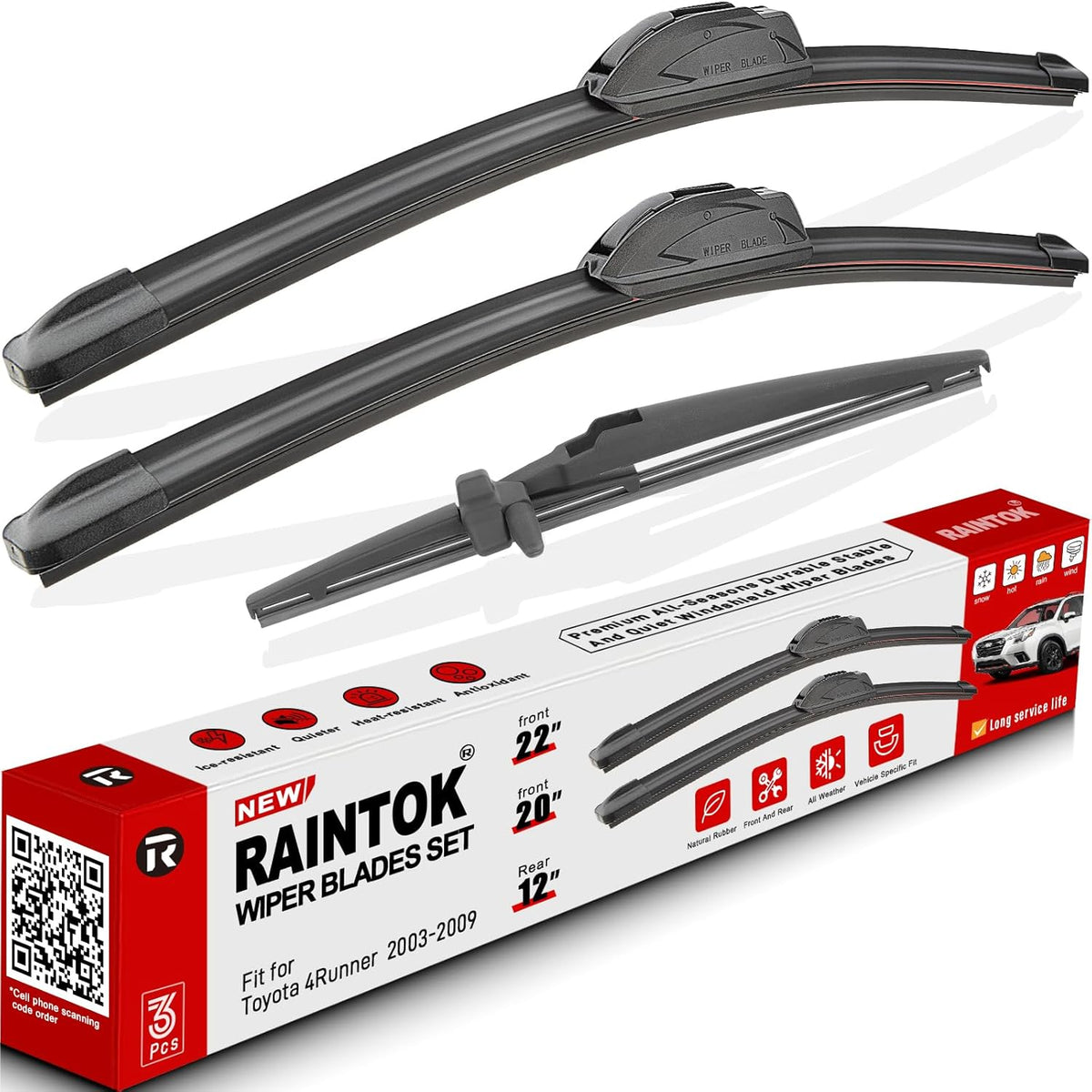 Windshield Wiper Blades Replacement for Toyota 4Runner 2003 2004 2005 2006 2007 2008 2009 Original Factory Quality Front Rear Wipers Blade Set for My Car - 22" 20" 12" (Pack of 3)