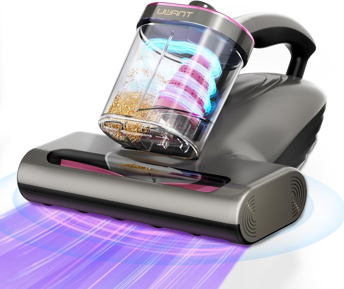 uwant Bed Cleaner with 16Kpa Suction Metal Roller 253.7nm Uv-c Light Mattress Vacuum Cleaner 36000RPM/Min 149℉ Heating HEPA Filter&Ultrasonic Mattress Vacuum for Sofa, Pillow, Bed Throws, Grey