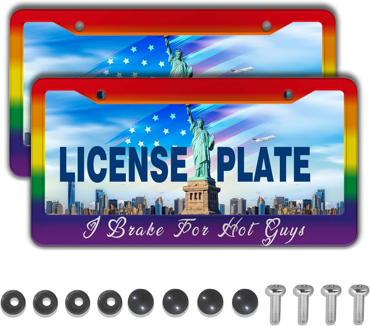 License Plate Frames for Men Rainbow Plate Cover for Car for Women Rainbow Gay Pride Aluminum Metal Car Accessory 2 Pack with Screw Covers Set