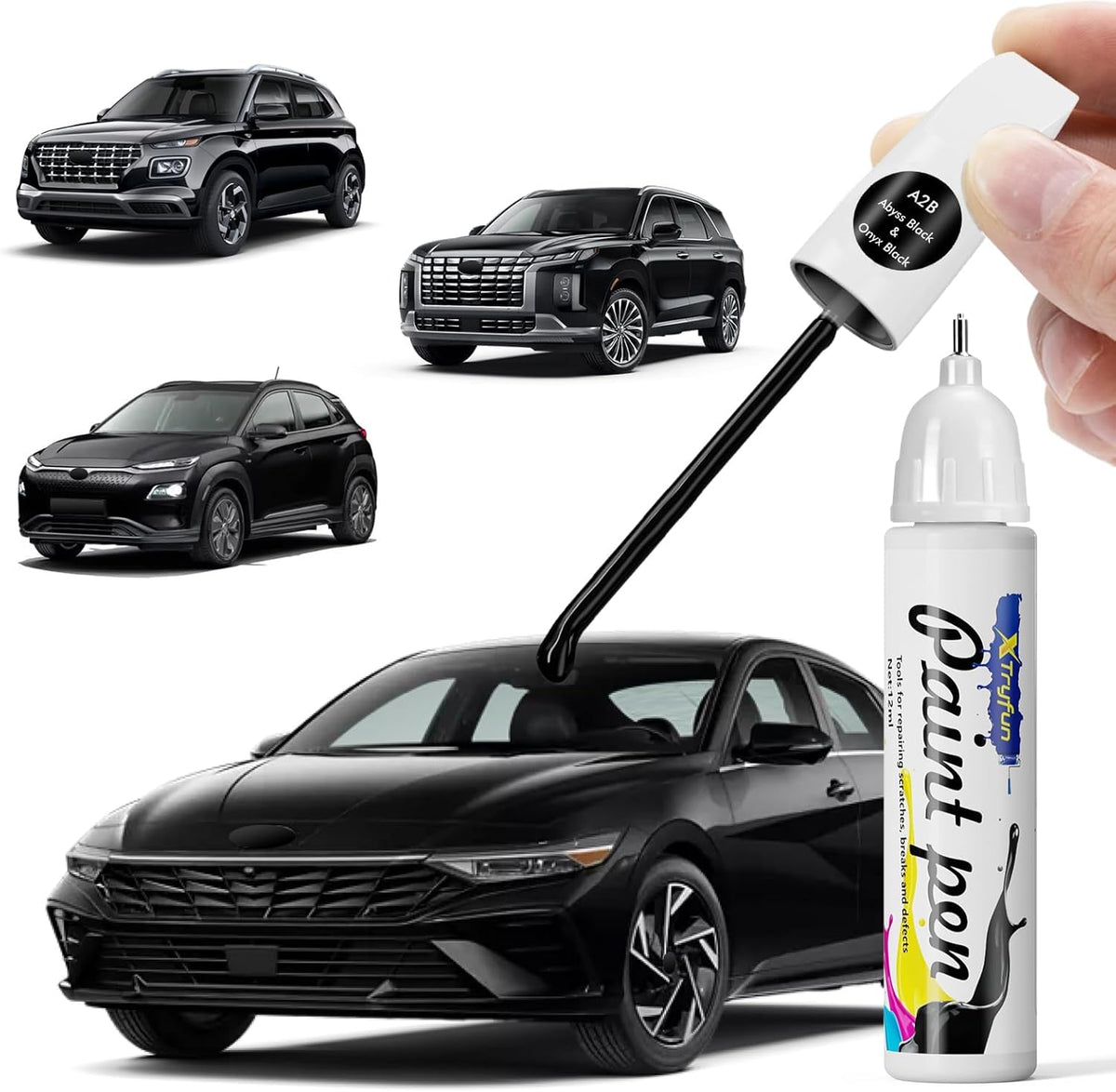 Abyss Black/Onyx Black (A2B) Touch Up Paint Compatible with Hyundai, DIY Car Paint Scratch Repair, Automotive Paints, Quick & Easy Fix Scratch Repair for Elantra/Palisade/Kona/Sonata/Venue