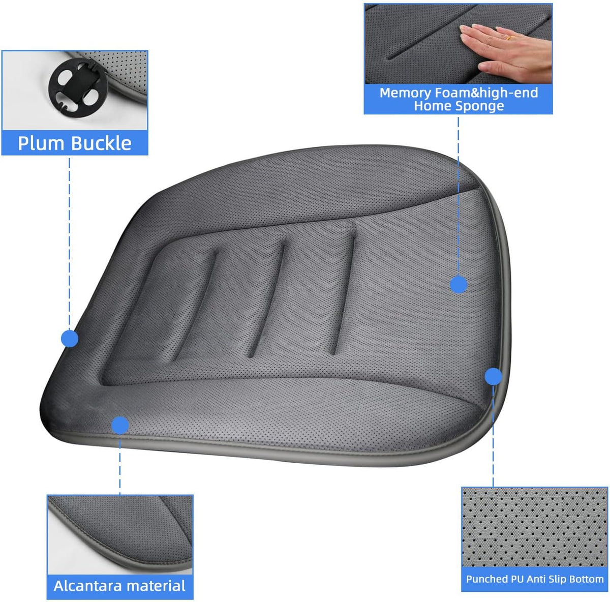 KAYI Car Seat Cushion, Memory Foam Car Seat Cushion, Anti Slip Rubber Bottom Car Seat Cushions for Driving, Suitable for Car and Office Chairs (Grey)