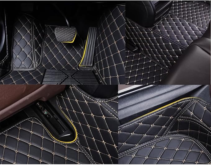 Custom Personalized Floor Mats for Cars，Luxury Full Coverage All Weather Car Floor Mats，Anti-Slip Leather Car Mat Set ，Custom Floor Mats for 99% of Cars, Trucks & SUVs (Streak Beige)