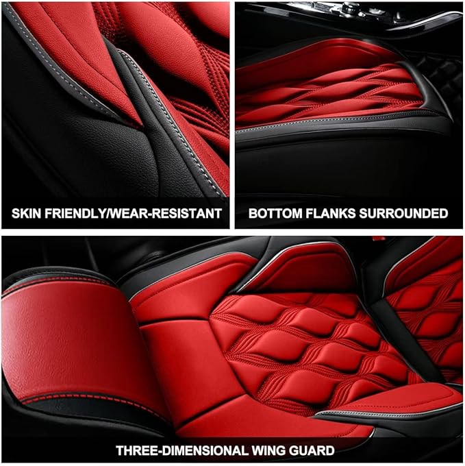 AOMSAZTO Car Seat Cover 2 Front Seat Fit for Ford Explorer 2004-2025 2026 Leather Car Seat Cushion Protector Compatible Airbag Waterproof Automotive Seat Covers Black&Red