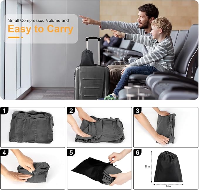 Maliton Inflatable Foot Rest Pillow for Air Travel, Toddler Airplane Travel Essentials, Car Seat Foot Rest for Kids, Adjustable Height Leg Rest Pillow for Airplane, Home, Office(Dark Grey, 2 Pack)