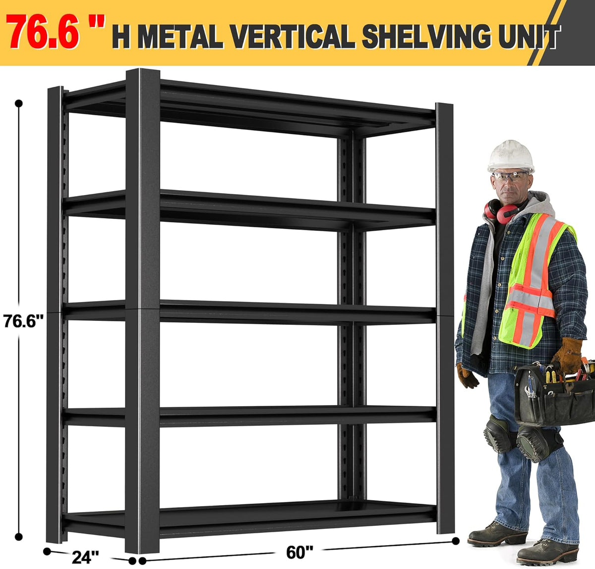 76" H x 60" W x 24" D 5-Tier Heavy Duty Garage Shelving Unit, 3000 LBS Capacity Metal Storage Rack,Adjustable Steel Shelves for Garage, Warehouse, Basement, Pantry, Workshop.2 Pack