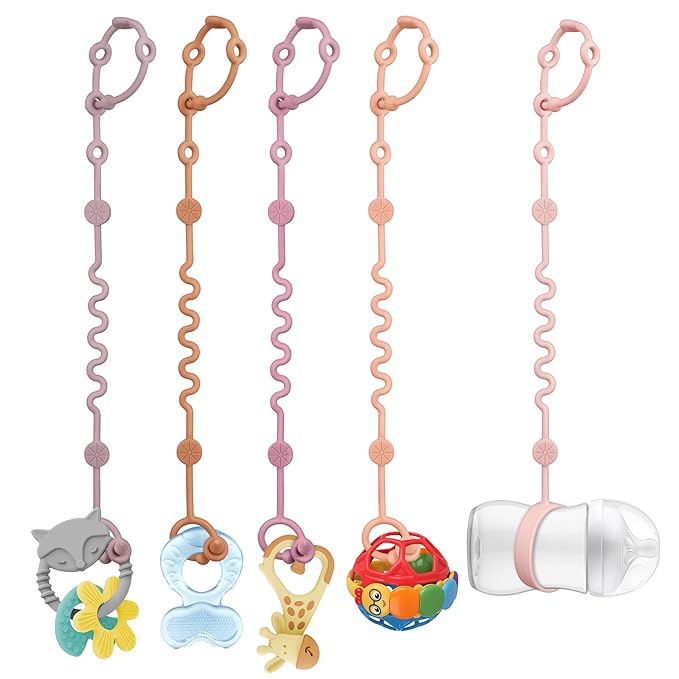 LittleHugs Toy Straps for Baby, 5pcs Adjustable Toy Holder for Stroller Accessories, Silicone Tether Pacifier Clip, No Throw Travel Essential Leash for High Chair, Car Seat (Gril-5 Pack)