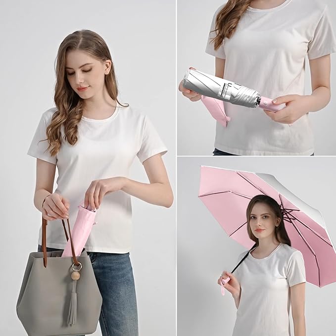BAODINI Small UV Protection Travel Umbrella Compact for Rain and Sun UPF 50+ Windproof Portable 42 inch Umbrella for Women and Men