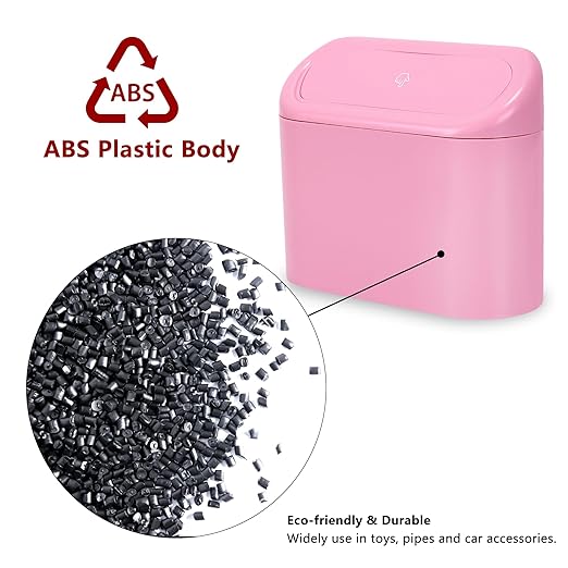 Ginsco 2 Pack Mini Car Trash Can with Lid, Small Car Garbage Can, Cute Leakproof ABS Trash Bin, Auto Accessories for Interior, Garbage Bin for Home, Office with 120pcs Trash Bags Pink