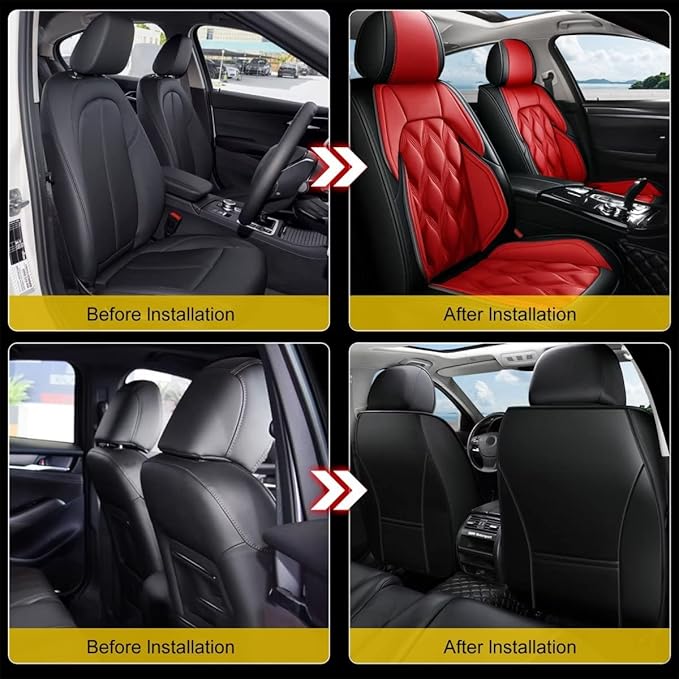 AOMSAZTO Car Seat Covers,2 Front Seats Custom Fit for Mazda CX-5 2013 2014 2015 2016 2017 2018 2019 2020 2021 2022 2023 2024 2025 2026,Leather Car Seat Cover Seat Cushion Protector,Black&Red