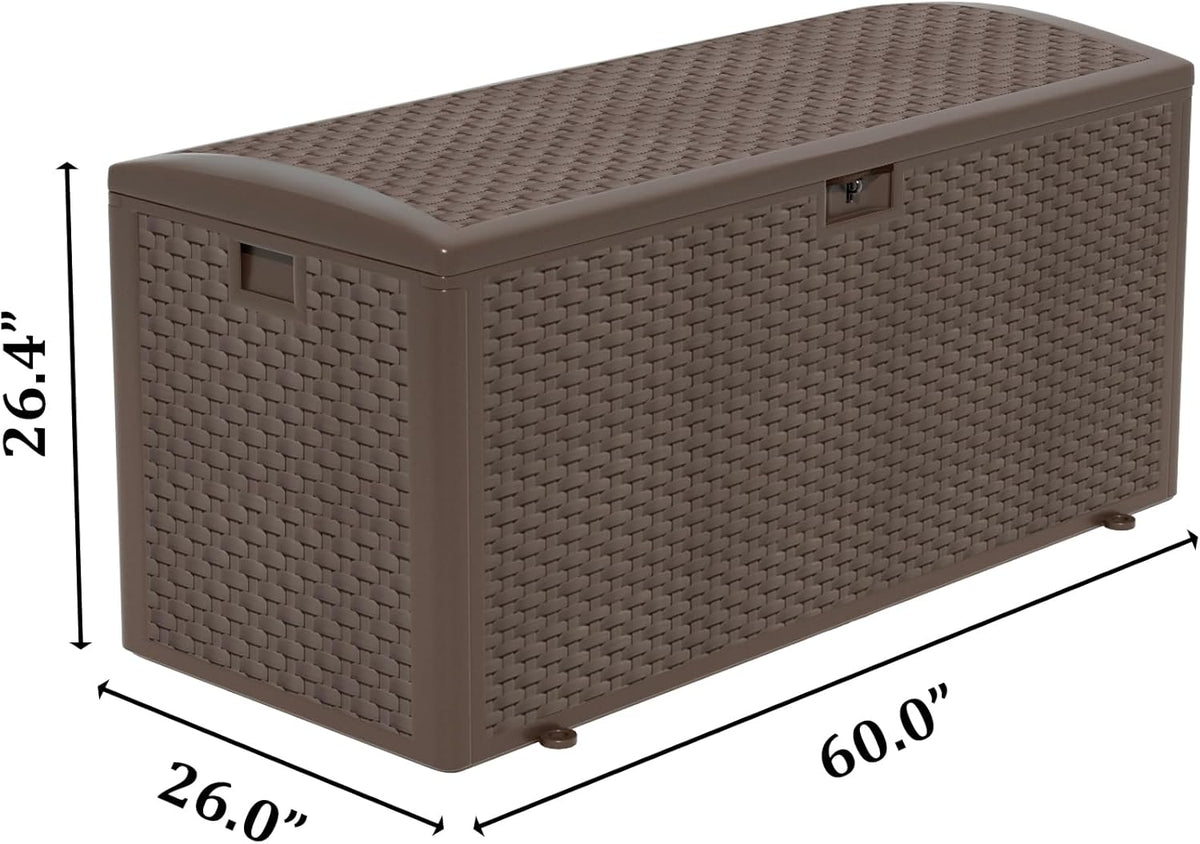 Premium Pro Edition 180 Gallon Lockable Resin Deck Box, Waterproof & UV-Resistant Outdoor Storage Box for Outdoor Cushion Storage, Garden Tools & Pool Accessories Storage, Brown