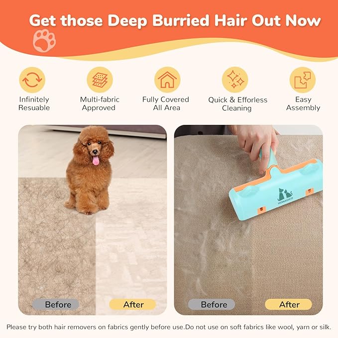5 PCS Pet Hair Removal Tool, Roller Dog Hair Removers for Couch, Retractable Pet Hair Carpet Scraper Rack, Reusable Cat Hair Remover for Bed, Rugs, Stairs, Furniture