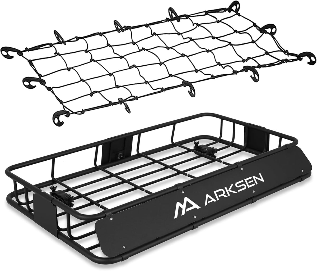 ARKSEN 30 x 50 x 6 Inch Universal Extra Wide 150LB Heavy Duty Roof Rack Cargo with Cargo Net, Car Top Luggage Holder Carrier Basket for SUV, Truck, & Car Steel Construction