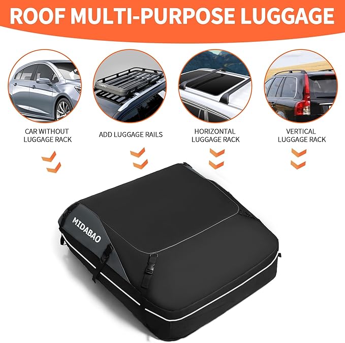 MIDABAO 20 Cubic Waterproof Duty Car Roof Top Carrier-Car Cargo Roof Top Bag, Waterproof & Coated Zippers includes Anti Slip Mat with or without Racks (20 Cubic Feet)