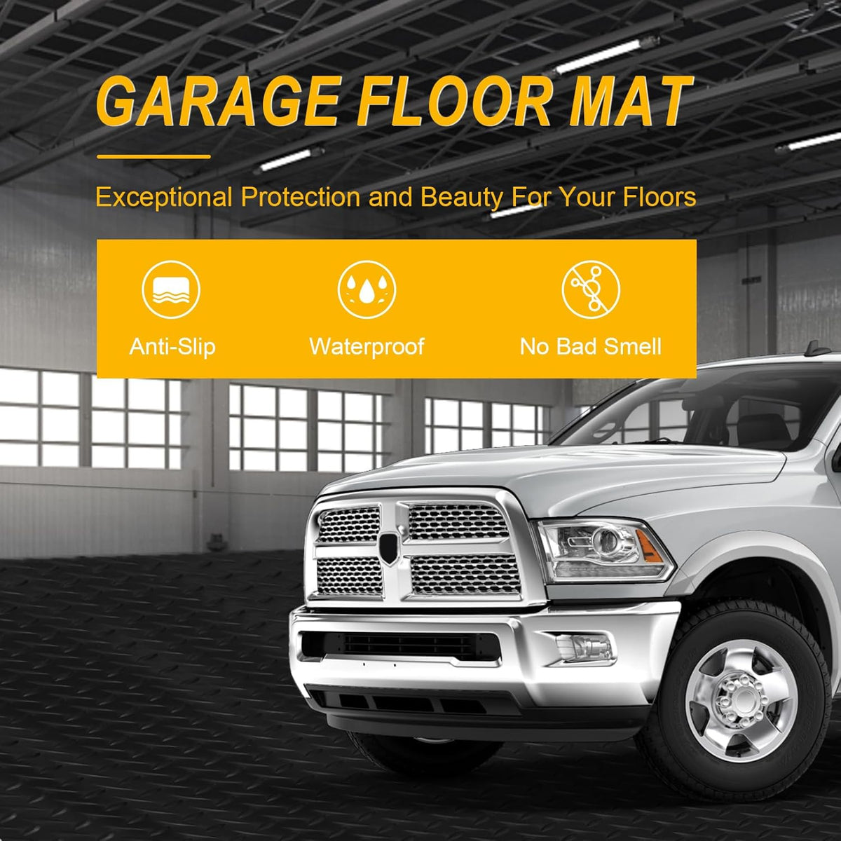 7.5x25 FT Garage Floor Mat, 2.8mm Thickened Flooring Roll for Under Car with 20Pcs Tapes, 188SQFT Diamond Plate, Non-Slip Floor Protector Mat for Garage, Warehouse, Gyms, Trailer(Black)
