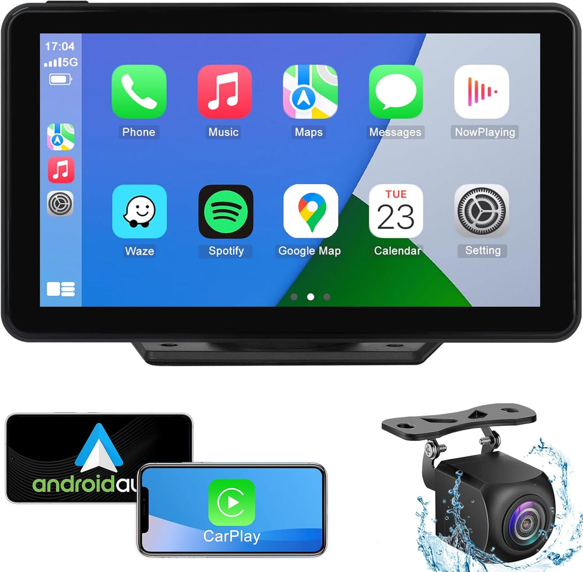 Compatible Wireless Apple CarPlay Android Auto Car Screen, 720P Back Camera 7″ Touch Screen Car Music Video Player Portable GPS Naivgation Bluetooth Mirror Link, Siri, AirPlay, Voice Assistant