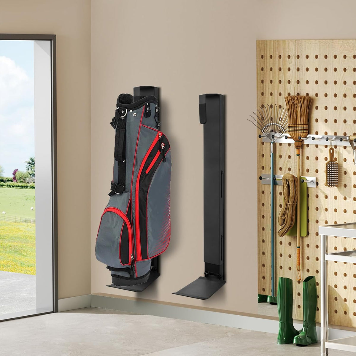 Wall Mount Golf Bag Storage Stand Organizer Rack for Garage, Air Spring Sliding System Single Golf Bag Holder for Wall, Golf Storage Organizer for Golfing Clubs, Home, Basement