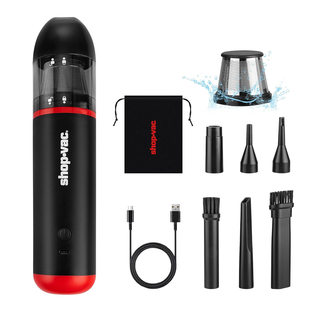 Shop-Vac Car Vacuum Cordless, 14000Pa 2-in-1 Blow/Suction Portable Air Duster, Mini Car Vacuum, Handheld & Lightweight with 6 Nozzles, Type-C Rechargeable for Auto/Home/Office