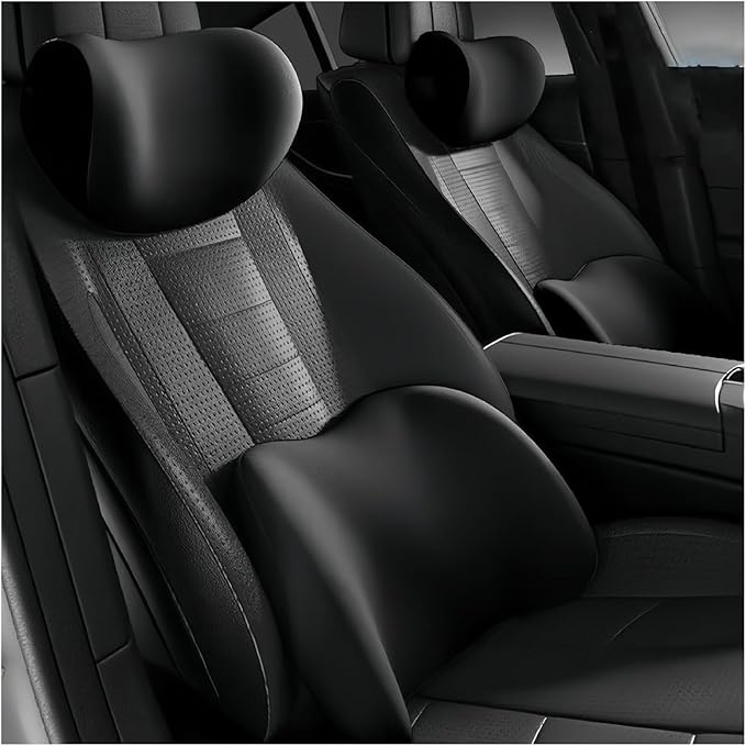 Car Lumbar Support Pillow and Car Neck Pillow Kit for Chrysler 300M 1999 2000 2001 2002 2003 2004, Car Seat Neck Back Rest Pillows, Ergonomic Car Seat Headrest & Lumbar Cushion,A Black
