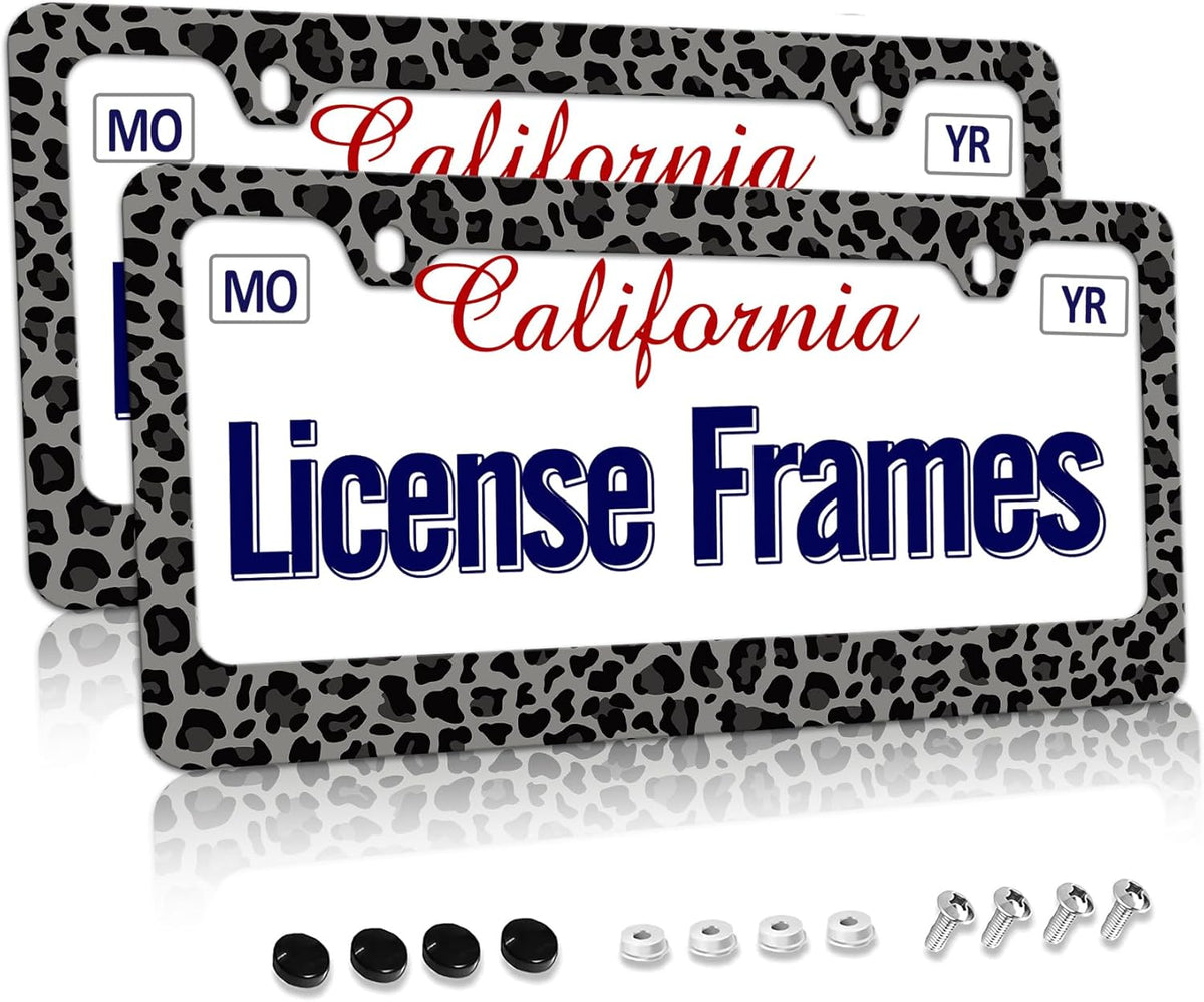 Stainless Steel Black Cheetah License Plate Holder Leopard Print License Plate Frame Cheetah Leopard Black Car License Plate Covers tag Frame for Women 12.3" X 6.3"