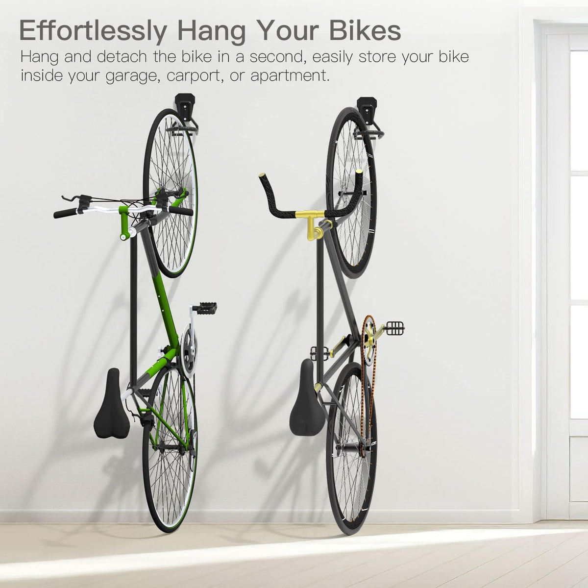 Bike Wall Mount with Fixed Hook, [4 Pack] Heavy Duty Bike Storage Rack, Bike Rack Vertical Stand for Garage - Easily Hang/Detach - with Screws Iron Bike Hanger Brackets