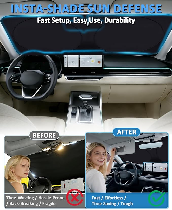 Sunshade for Ram 2500 Windshield Sun Shade for 2010-2025 2026 Dodge RAM 1500 2500 3500 Truck 2Dr RegularCab, 4Dr QuadCab, CrewCab, MegaCab Accessories Front Window Shield Cover Sun Visor Blocker