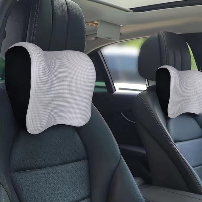 Ultra Soft Car Headrest Pillow, Car Pillow for Driving with Adjustable Strap, 100% Memory Foam Neck Cushion, Breathable Removable Cover & Ergonomic Design - Car Neck Pillow(Moonlight-Silver, 1PC)