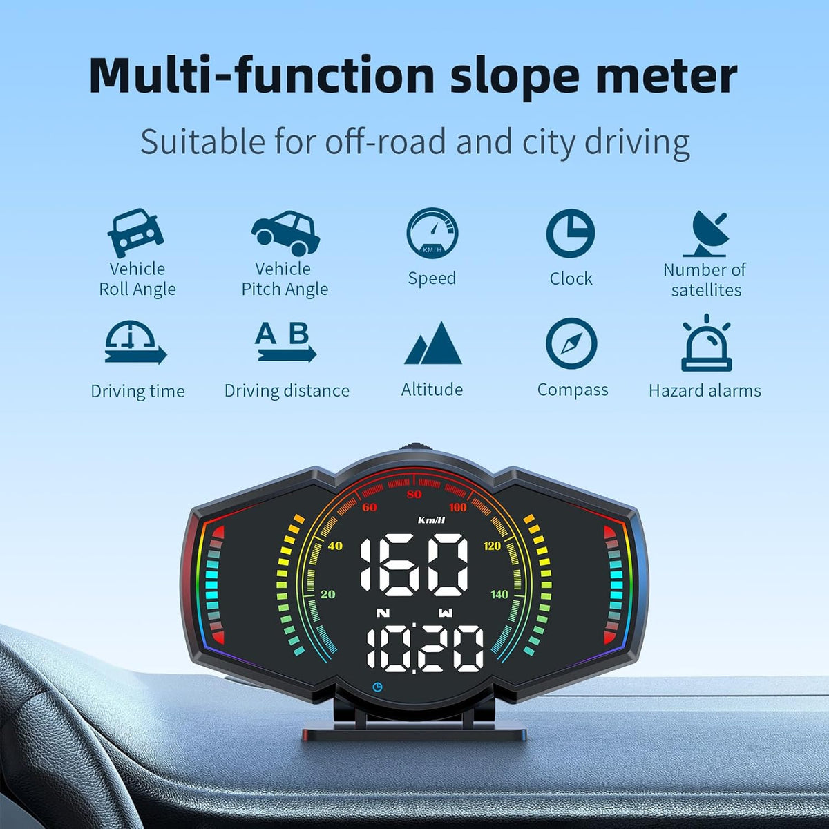 ACECAR Digital GPS Speedometer, Universal Car GPS Head-Up Display, Smart HUD with GPS Speed MPH&Km/H, Driving Time, Distance, Altitude, Overspeed Alert & Fatigue Alert, for All Vehicles