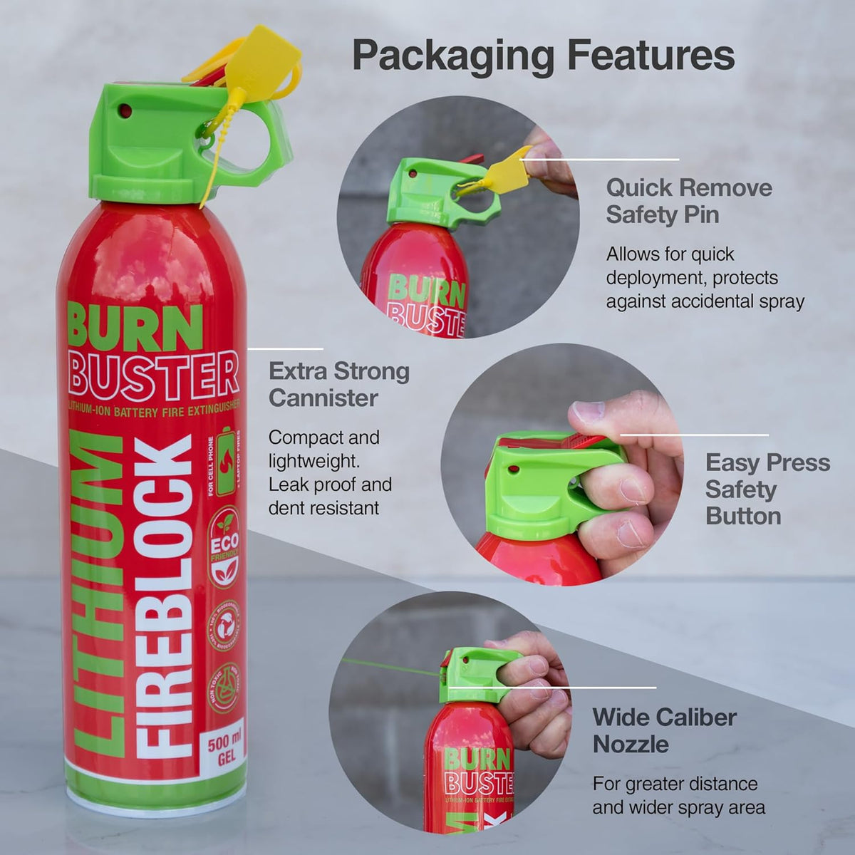 Lithium-Ion Fire Extinguishing Gel - Battery Fire Suppression Gel for Electronics, Stops Thermal Runaway, Non-Toxic, Eco-Friendly, 14oz Canister, Made in USA