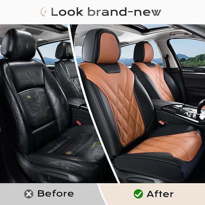 Coverado Car Seat Covers Full Set, Seat Covers for Cars, Front Seat Covers and Back Seat Cover Waterproof Leather Automotive Seat Cover, Universal Car Interior Protectors Cushion for Most Cars